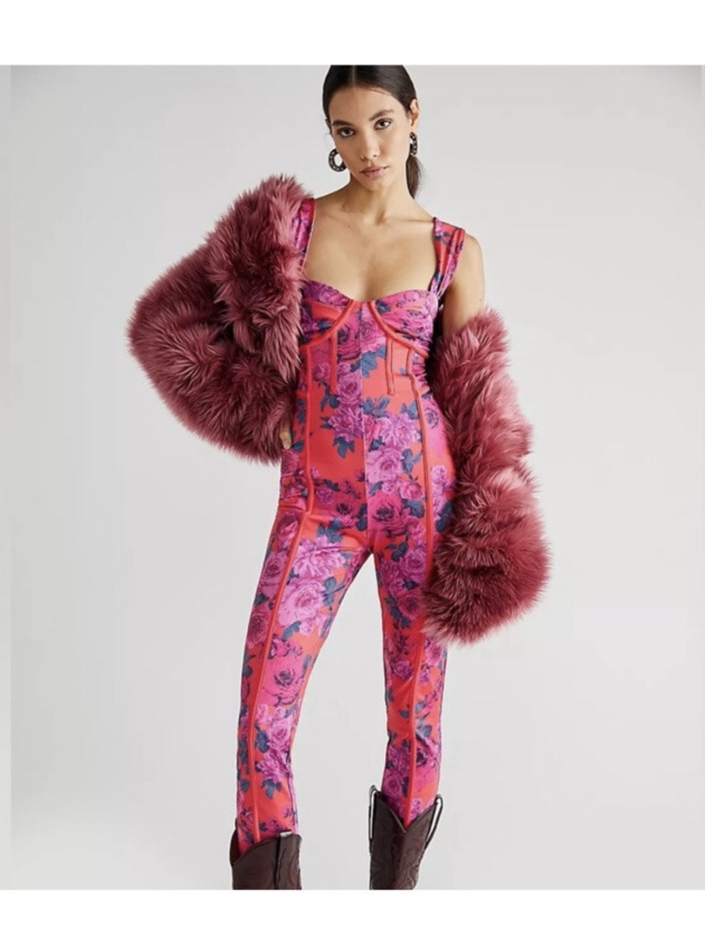 Free People Pink & Rose Floral Corset Jumpsuit